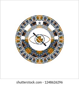 blind icon inside arabic badge. Arabesque decoration.