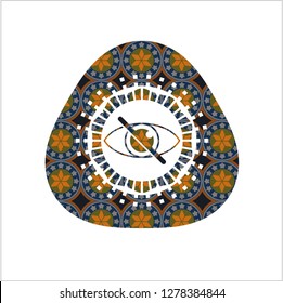 blind icon inside arabic badge background. Arabesque decoration.
