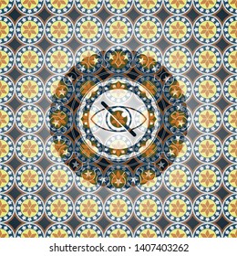 blind icon inside arabic badge background. Arabesque decoration.