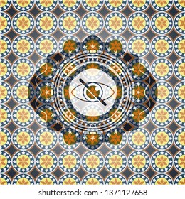 blind icon inside arabic emblem background. Arabesque decoration.