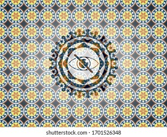 blind icon inside arabic emblem. Arabesque decoration.