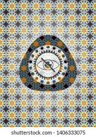 blind icon inside arabic style badge. Arabesque decoration.