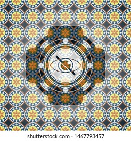 blind icon inside arabic style emblem. Arabesque decoration.