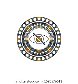 blind icon inside arabic style badge. Arabesque decoration.