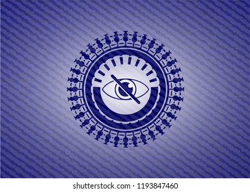 blind icon inside badge with denim texture