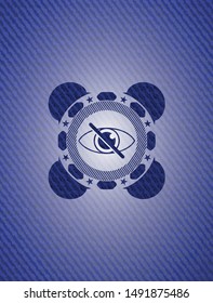 blind icon inside badge with denim background