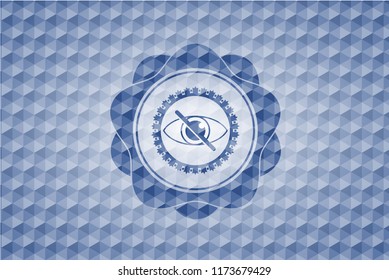 blind icon inside blue emblem with geometric pattern.