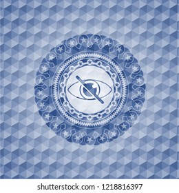 blind icon inside blue emblem with geometric pattern.