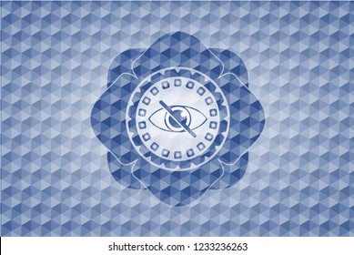 blind icon inside blue emblem with geometric background.