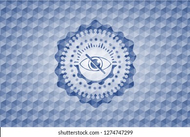 blind icon inside blue emblem or badge with abstract geometric polygonal pattern background.