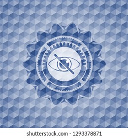 blind icon inside blue emblem or badge with abstract geometric polygonal pattern background.