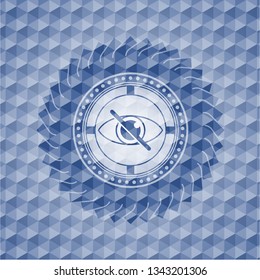 blind icon inside blue emblem or badge with abstract geometric polygonal pattern background.
