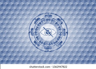 blind icon inside blue emblem or badge with geometric pattern background.