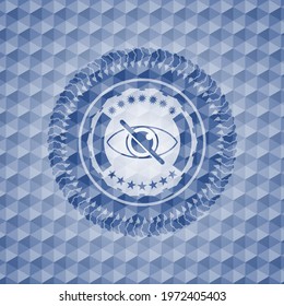 blind icon inside blue emblem with geometric pattern background. 