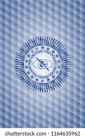 blind icon inside blue hexagon emblem.