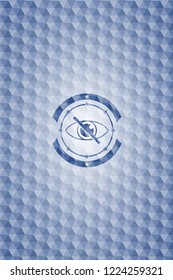 blind icon inside blue hexagon emblem.