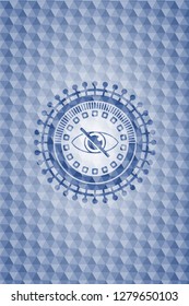 blind icon inside blue polygonal badge.