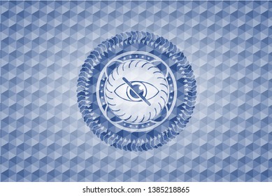 blind icon inside blue polygonal emblem.