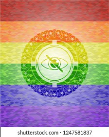blind icon inside emblem on mosaic background with the colors of the LGBT flag