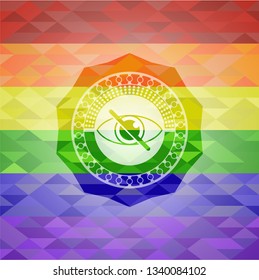 blind icon inside emblem on mosaic background with the colors of the LGBT flag