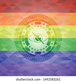 blind icon inside emblem on mosaic background with the colors of the LGBT flag