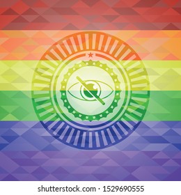 blind icon inside emblem on mosaic background with the colors of the LGBT flag