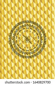 blind icon inside gold shiny emblem. Scales pattern. Vector Illustration. Detailed.