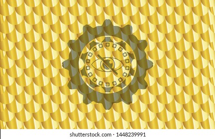blind icon inside golden emblem. Scales pattern. Vector Illustration. Detailed.