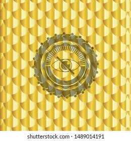 blind icon inside golden emblem. Scales pattern. Vector Illustration. Detailed.