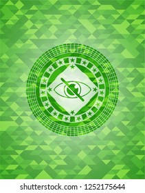 blind icon inside green emblem. Mosaic background