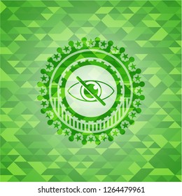 blind icon inside green emblem with mosaic background
