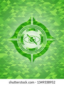 blind icon inside green emblem with mosaic background
