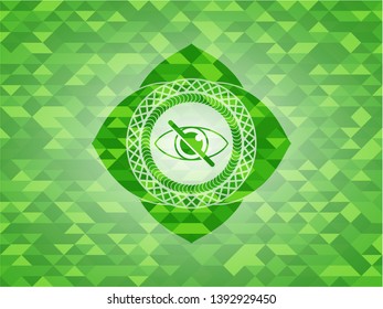 blind icon inside green emblem with mosaic background