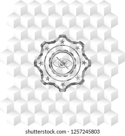 blind icon inside grey badge with geometric cube white background