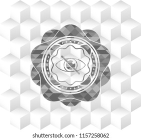  blind icon inside grey emblem. Retro with geometric cube white background