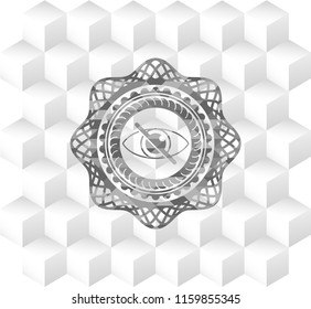 blind icon inside grey emblem. Retro with geometric cube white background