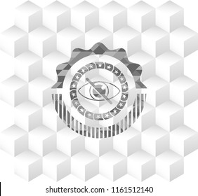 blind icon inside grey emblem. Vintage with geometric cube white background