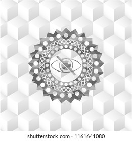 blind icon inside grey emblem. Vintage with geometric cube white background