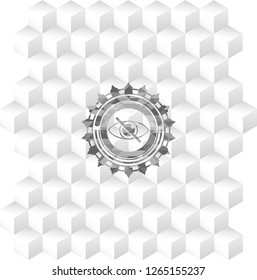 blind icon inside grey emblem with cube white background