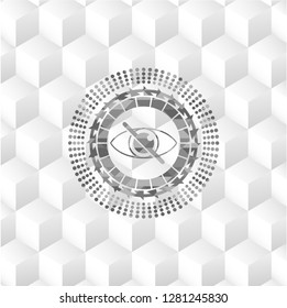 blind icon inside grey emblem with geometric cube white background