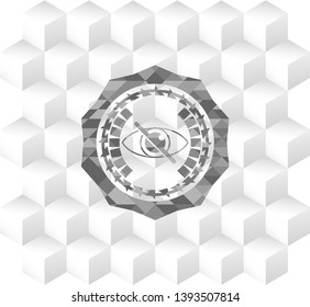 blind icon inside grey emblem. Vintage with geometric cube white background