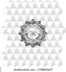 blind icon inside grey emblem with cube white background. 