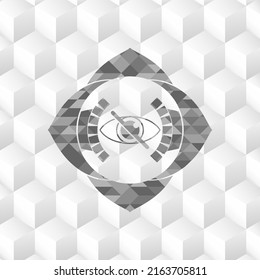 blind icon inside grey emblem. Retro with geometric cube white background. 