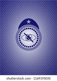 blind icon inside jean or denim emblem or badge background