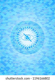 blind icon inside light blue emblem with mosaic ecological style background
