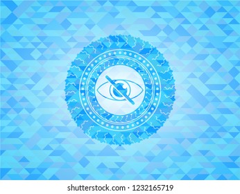 blind icon inside light blue emblem. Mosaic background