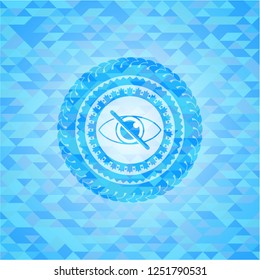 blind icon inside light blue emblem with triangle mosaic background