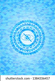 blind icon inside light blue emblem. Mosaic background