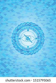 blind icon inside light blue emblem. Mosaic background