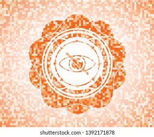 blind icon inside orange mosaic emblem with background
